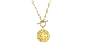 18kt Gold Over Sterling Replica Etruscan Coin Paper Clip Link Toggle Necklace
