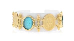 Italian Tagliamonte Blue Venetian Glass Station Bracelet in 18kt Gold Over Sterling