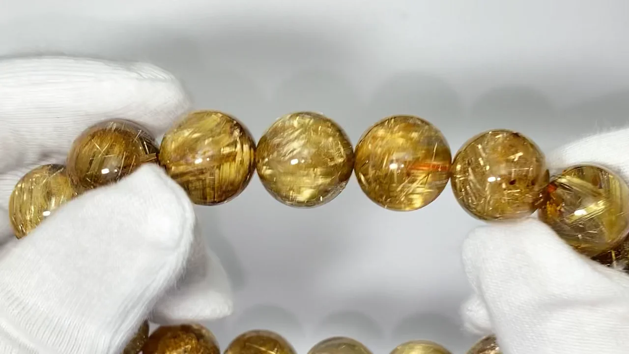 動画】【1点もの】ルチルクォーツAAAA ラウンド13.5mm 1連