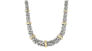 Sterling Silver and 18kt Gold Over Sterling Graduated Byzantine Station Necklace