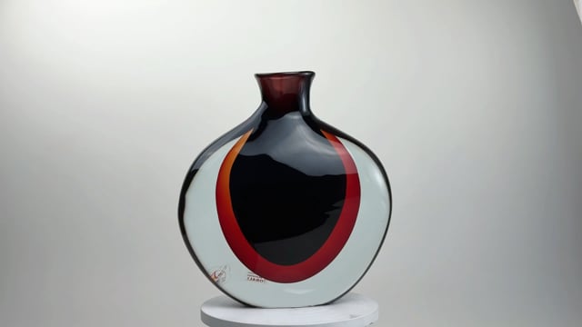 Vaso Garrafa Bicolor Preto e Vermelho de Murano