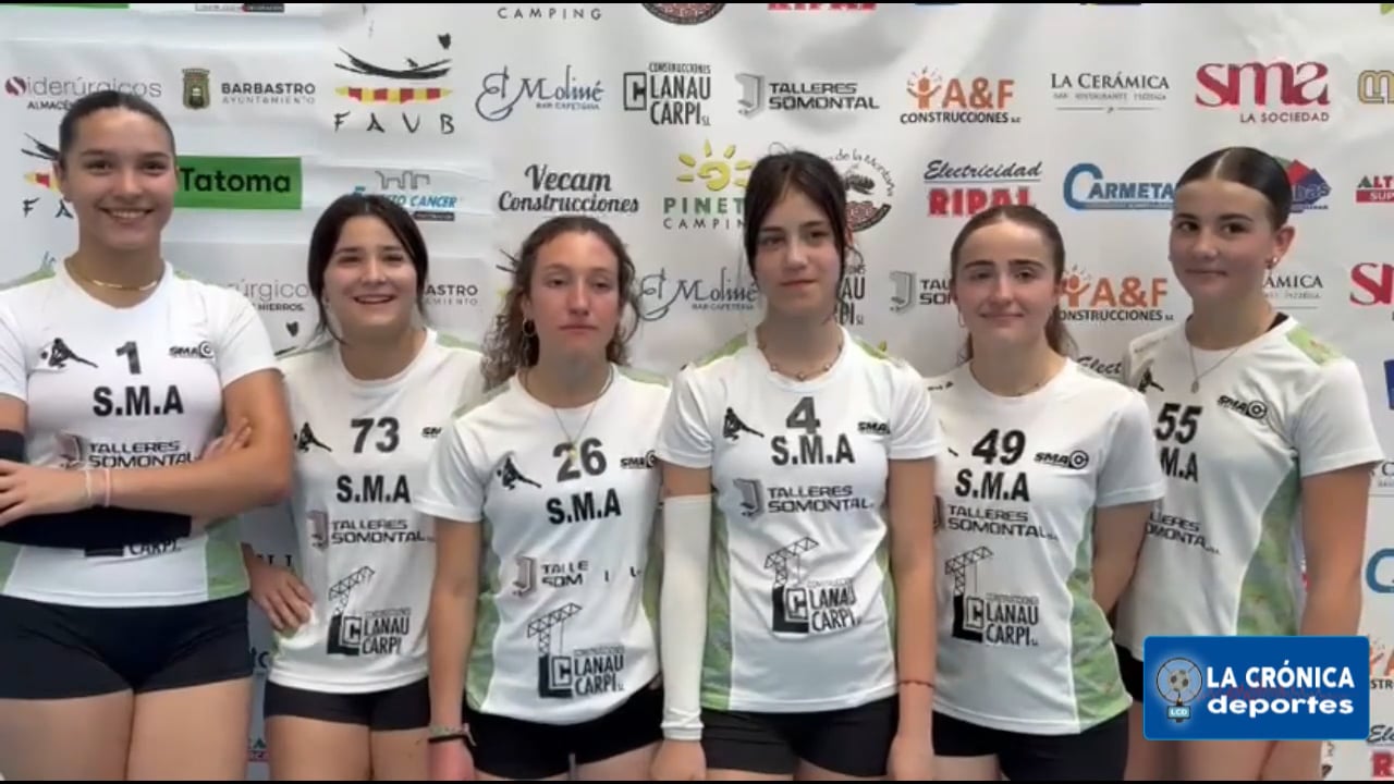 FERNANDO, TOÑO, CELIA, VALERIA, ELENA , MARINA, ANE Y VERONICA (Entrenadores y jugadoras SMA Barbastro)