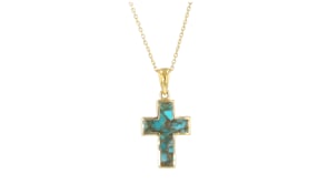 Turquoise Cross Pendant Necklace in 18kt Gold Over Sterling