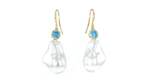 14kt Yellow Gold-Plated Drop Earrings with Simulated Blue Gemstones and Pearls