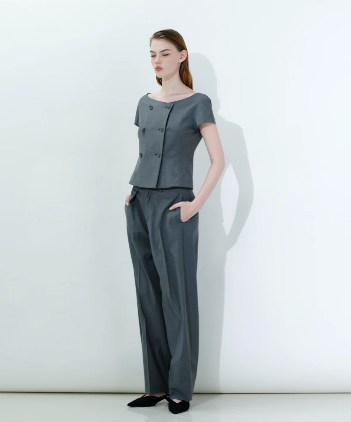 Sov. / ストレッチノーカラーダブルジャケット OUTERS Night STORE