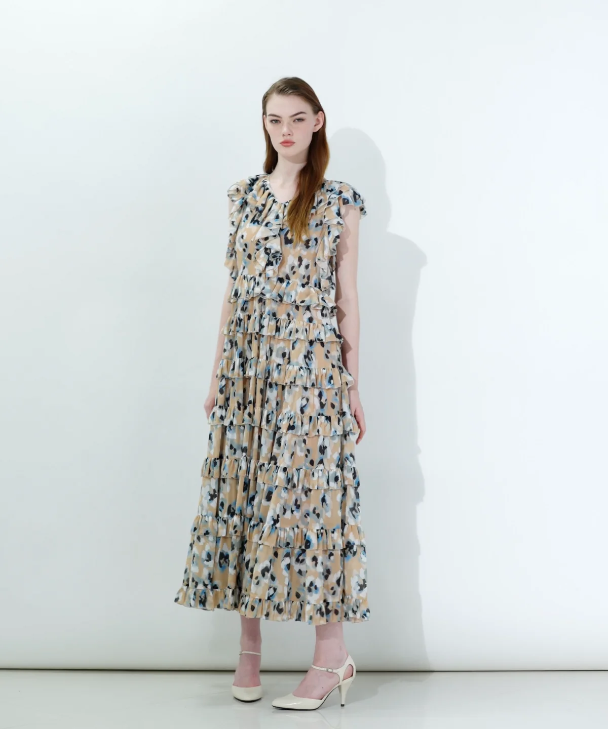 POINT 10%】Sov. / シフォンレオパードフリルワンピース DRESS Night