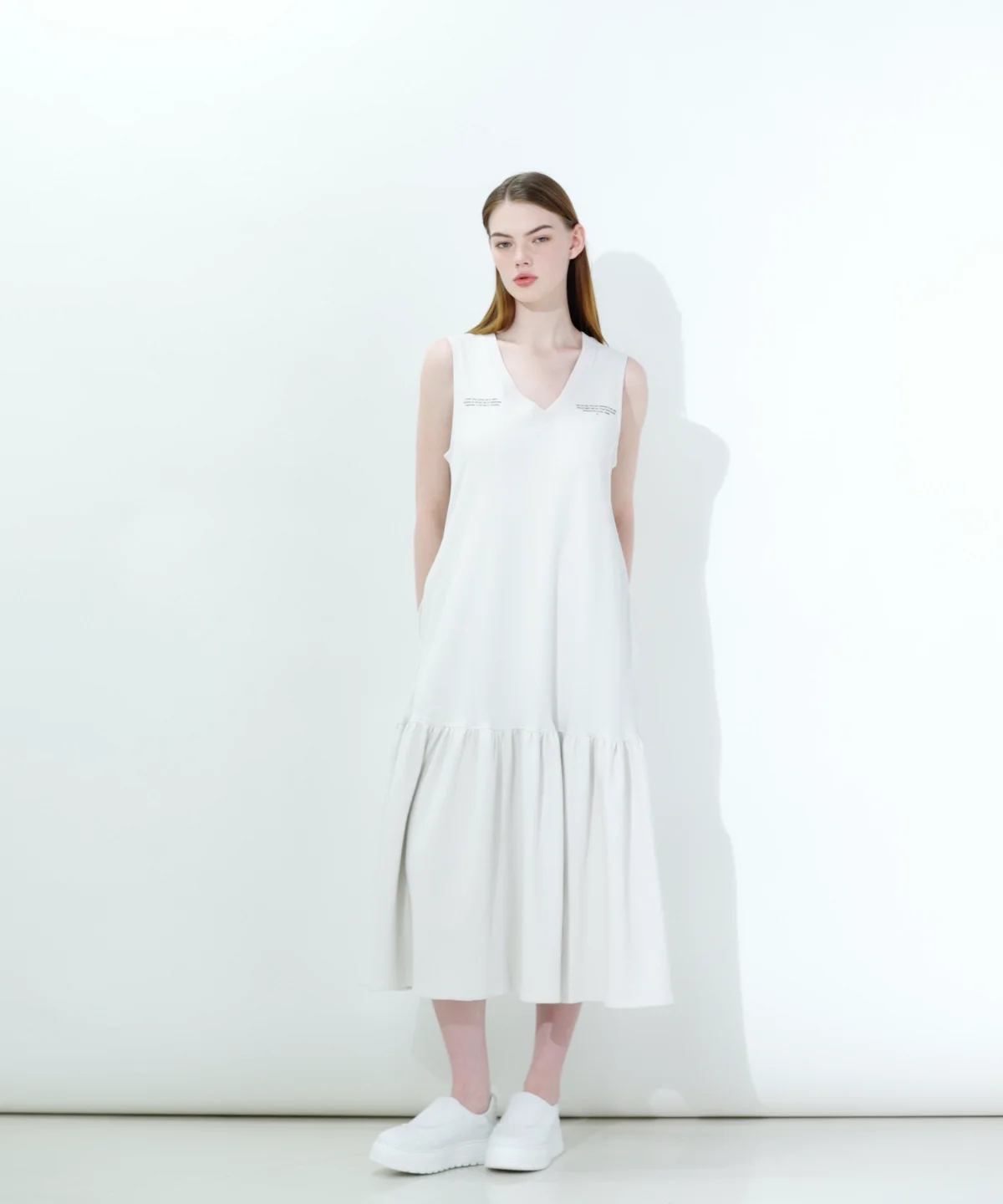 ESSENTIAL / 裏毛Vネックギャザー切り替えワンピース DRESS Night