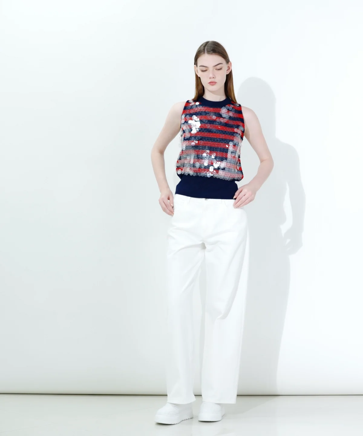 DSC / スパンコールボーダーノースリーブニット(SALE) TOPS Night
