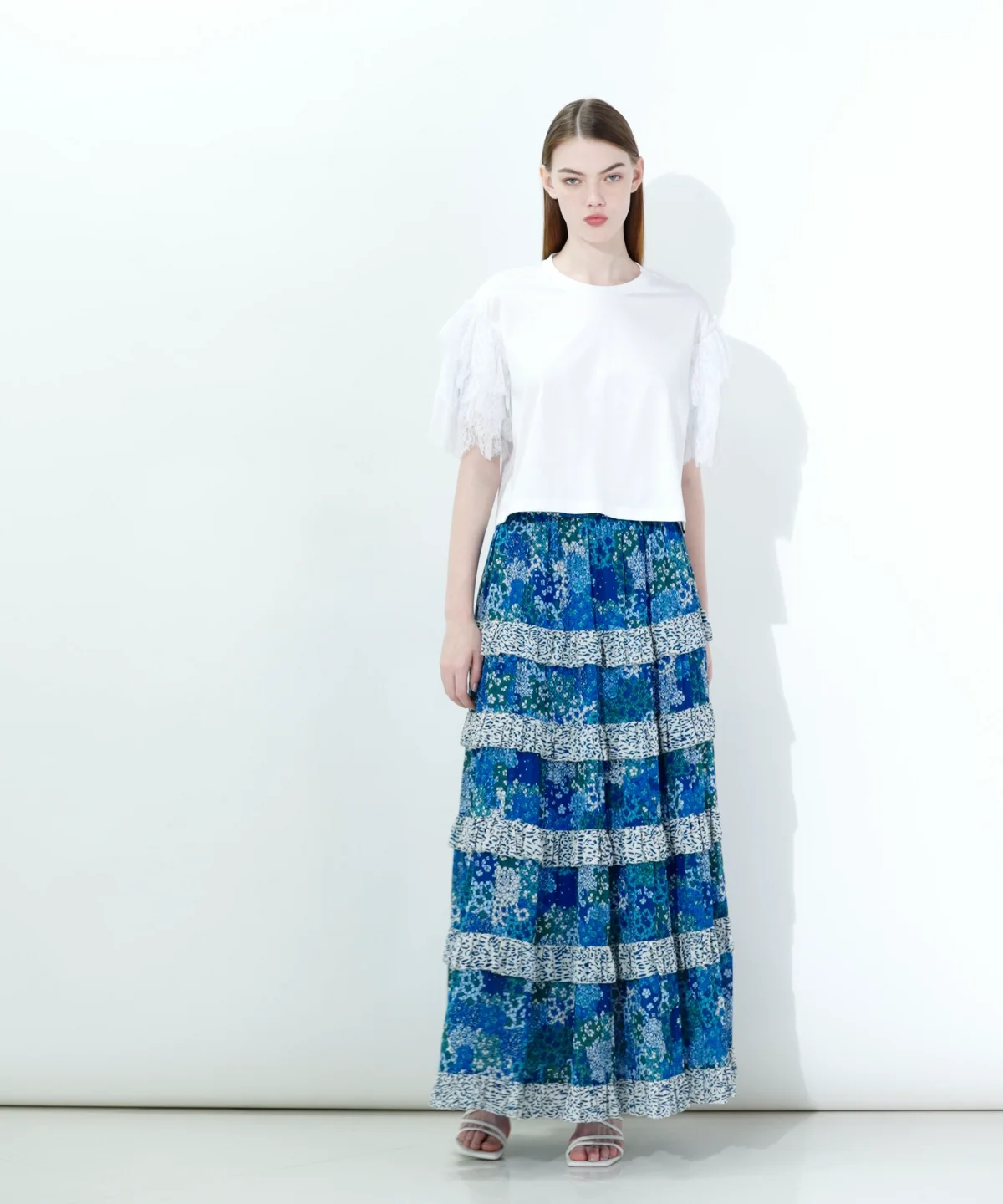 DSC / フラワーシフォンティアードスカート(SALE) BOTTOMS Night STORE