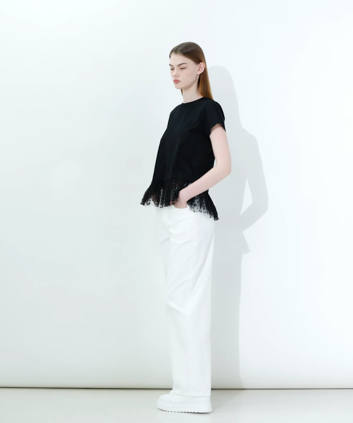 DSC / アシンメトリードットチュールTシャツ TOPS Night STORE