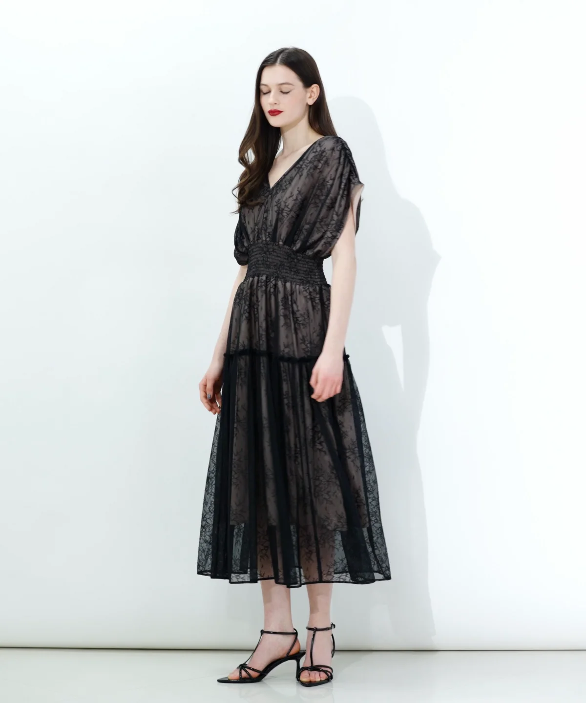 CORCOVADO / シャーリングジャガード チュールレースドレス DRESS