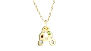 Multi-Gemstone Initial Pendant Necklace in 18kt Gold Over Sterling