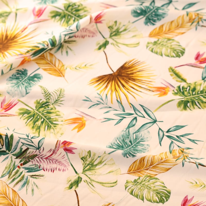 Vidéo: Étoffe 100% viscose – Feuillage tropical aquarelle