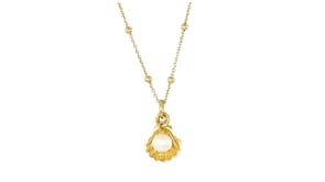 Italian 18kt Gold Over Sterling Shell Necklace with 5-5.5mm Cultured Pearl