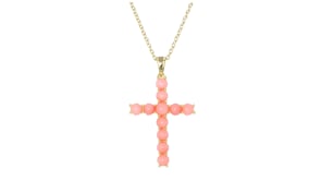 Pink Coral Cross Pendant Necklace in 18kt Gold Over Sterling