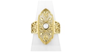 14kt Yellow Gold-Plated Floral Openwork Ring with 4mm Cultured Pearl