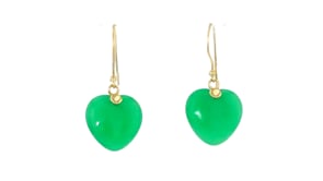 Jade Heart Drop Earrings in 10kt Yellow Gold