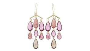 14kt Yellow Gold-Plated Chandelier Earrings with Natural and Simulated Gemstones