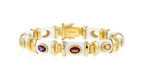 White Agate and 3.90 ct. t.w. Multi-Gemstone Bracelet in 18kt Gold Over Sterling