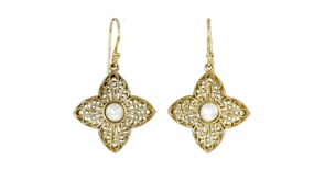 14kt Yellow Gold-Plated Floral Filigree Drop Earrings with 4mm Cultured Pearls