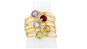 1.40 ct. t.w. Multi-Gemstone Jewelry Set: Five Rings in 18kt Gold Over Sterling