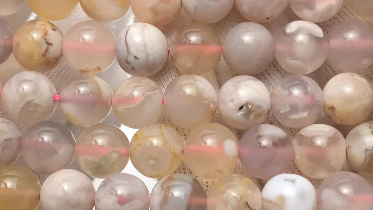チェリーブロッサムアゲート ラウンド10mm 半連/1連｜天然石ビーズの卸