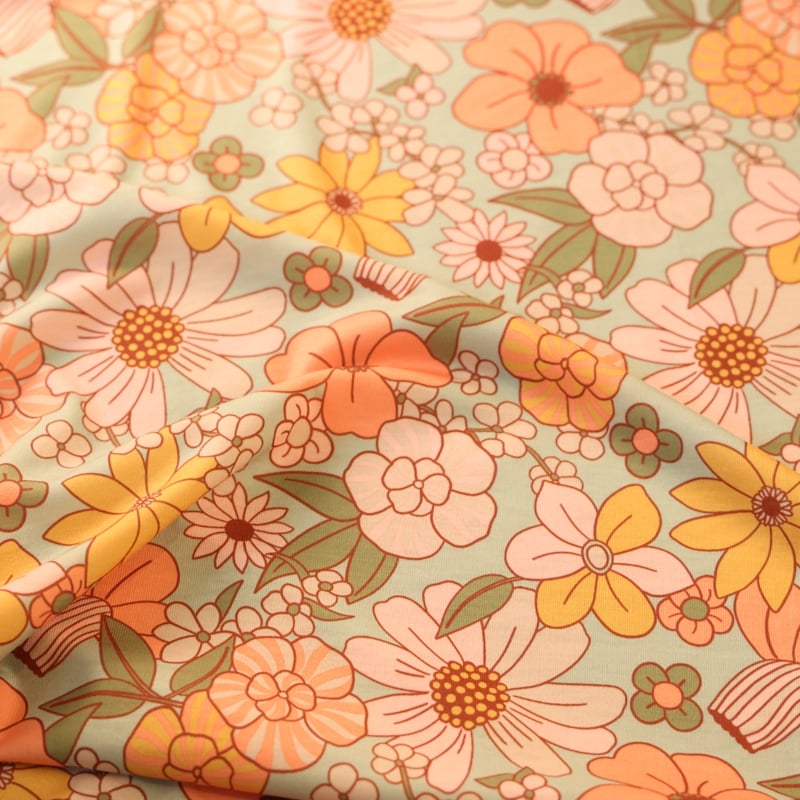 Vidéo: Jersey imprimé – Fleurs rétro pastel