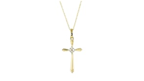 10kt Yellow Gold Cross Pendant Necklace with Lab-Grown Diamonds