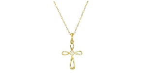10kt Yellow Gold Modern Cross Pendant Necklace with Single Lab-Grown Diamond