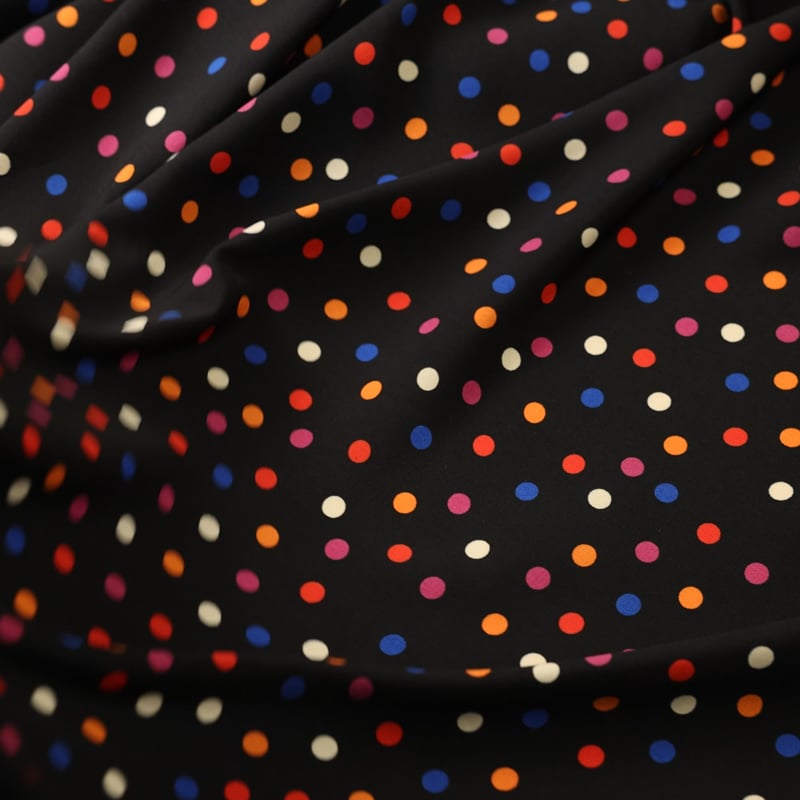 Vidéo: Crêpe imprimé - Pois multicolores fond noir