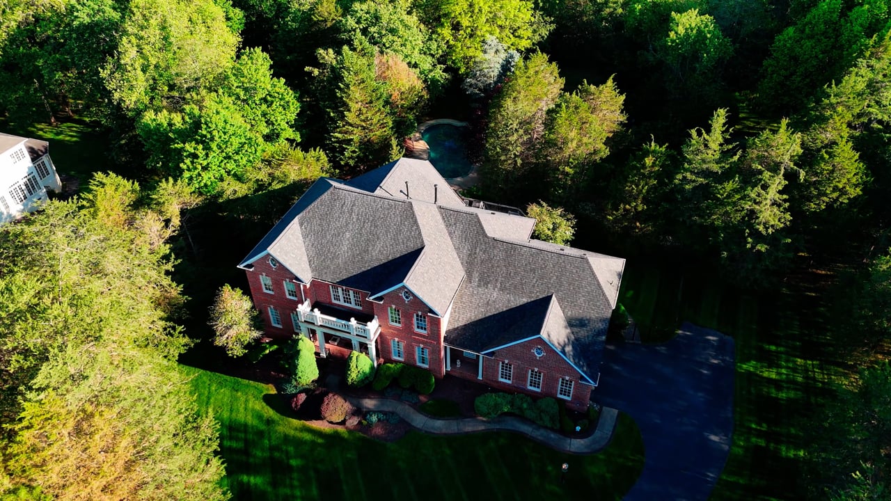 Aerial drone tour of a completed Supreme Restorations Maryland residential roof replacement