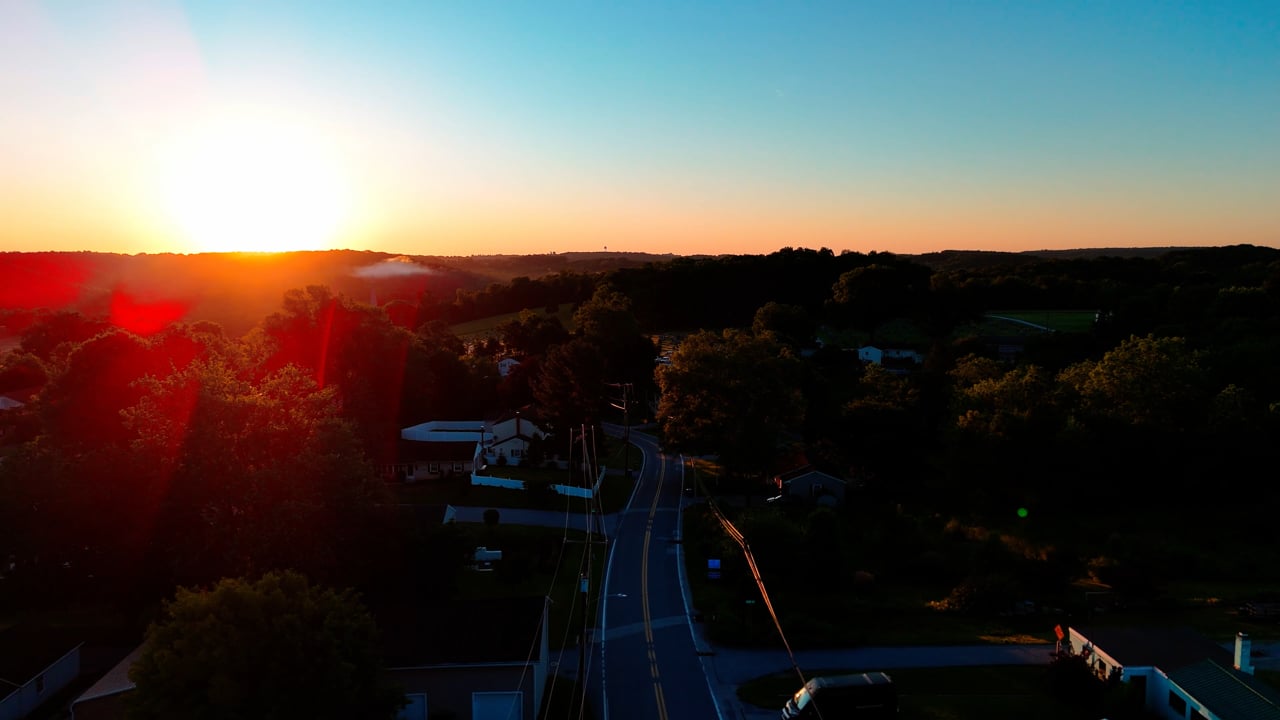 Aerial drone flyover of a completed Supreme Restorations church roof replacement in Pennsylvania