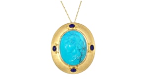 Italian Tagliamonte Blue Magnesite Ceres Pin/Pendant with Lapis in 18kt Gold Over Sterling