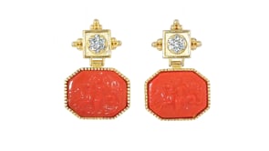 Italian Tagliamonte Red Venetian Glass Greek Mythology Drop Earrings with .70 ct. t.w. Swiss Blue Topaz in 18kt Gold Over Sterli