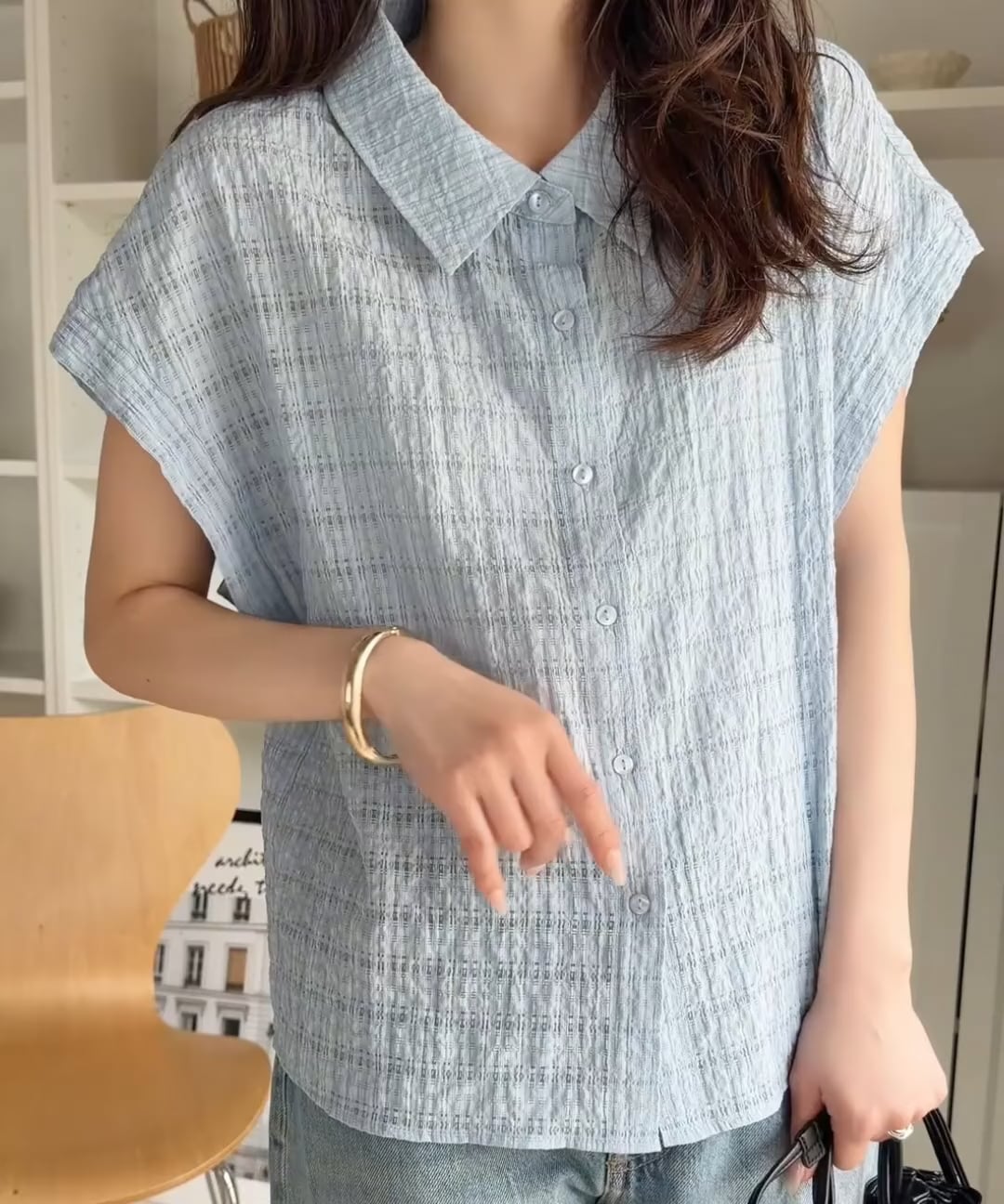 軽やかな透け感で涼しげに魅せる♪チェック柄 シアーフレンチスリーブ