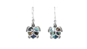 Abalone Shell Bali-Style Turtle Drop Earrings in Sterling Silver