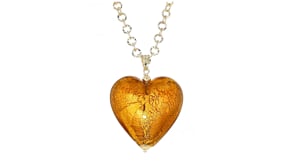 Italian Amber-Colored Murano Glass Heart Necklace with 14kt Yellow Gold-Plated Chain
