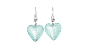 Italian Aqua-Blue Murano Glass Heart Drop Earrings