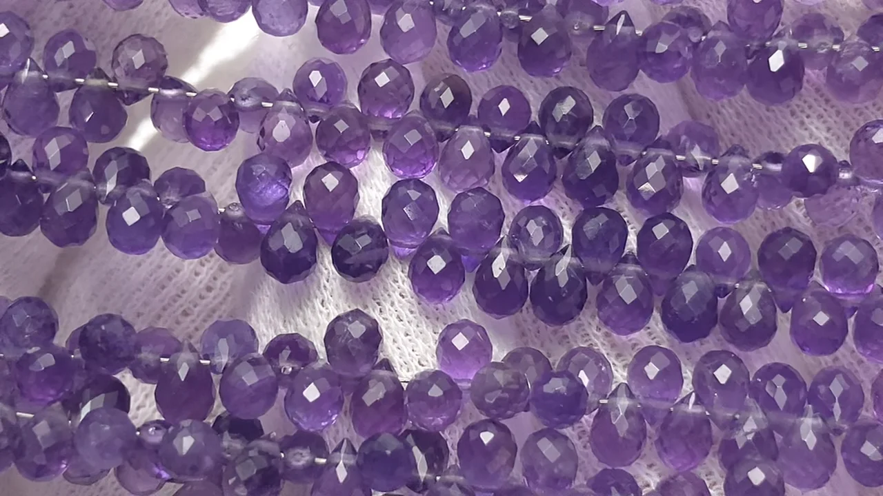 宝石質アメジスト AAA ドロップ ブリオレットカット4×3×3mm 半連/1連