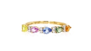 .90 ct. t.w. Multicolored Sapphire Ring with Diamonds in 14kt Yellow Gold