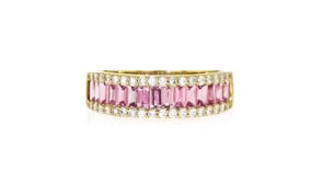 .90 ct. t.w. Pink Sapphire Ring with .29 ct. t.w. Diamonds in 14kt Yellow Gold