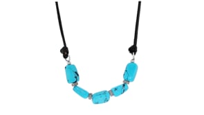 Simulated Turquoise Necklace with Black Leather Cord