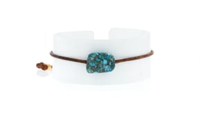 Turquoise Bead Bracelet with Adjustable Brown Leather Cord