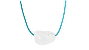 40.00 Carat White Quartz Bead Necklace with Adjustable Blue Leather Cord