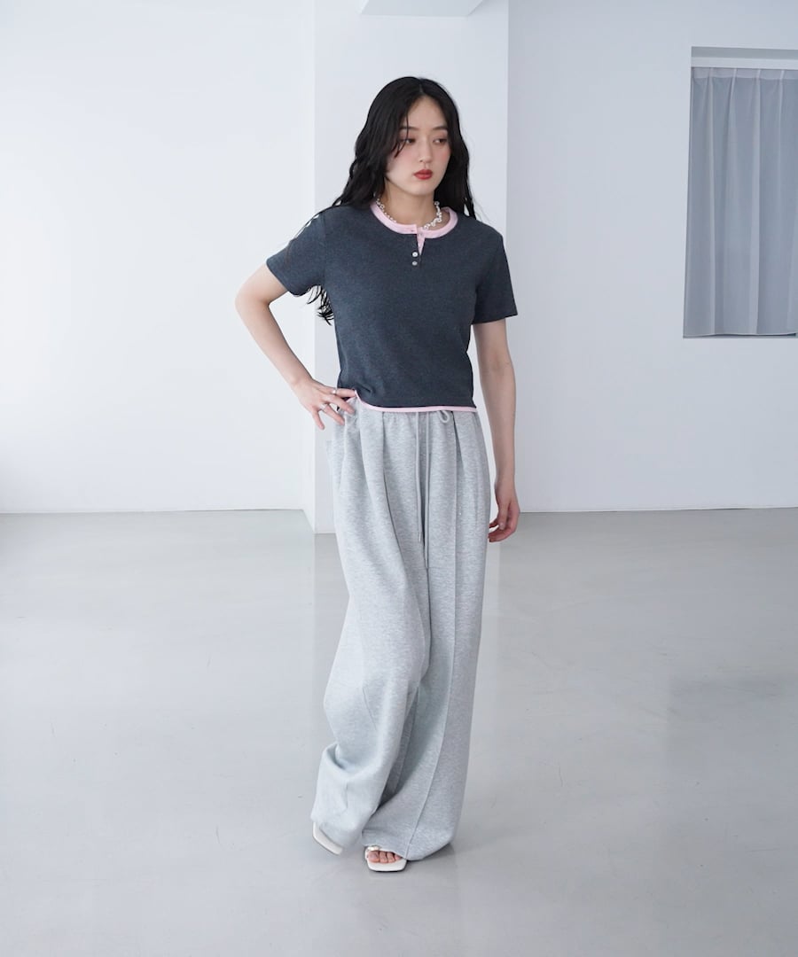 追加予約＞【WOMENS】バイカラー/レイヤードヘンリーネックミニTシャツ