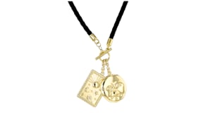 14kt Yellow Gold-Plated Jewelry Set: Two Celestial Charms on Black Leather Cord