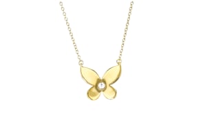 18kt Gold Over Sterling Butterfly Necklace with Single Bezel-Set Lab-Grown Diamond