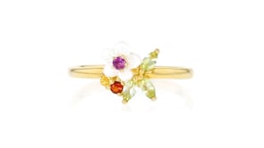 Mother-of-Pearl and .28 ct. t.w. Multi-Gemstone Flower Ring in 18kt Gold Over Sterling