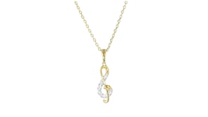18kt Gold Over Sterling Treble Clef Pendant Necklace with Lab-Grown Diamonds