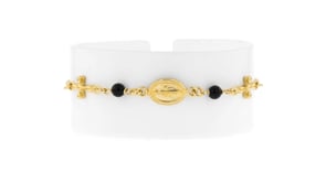 Italian 18kt Gold Over Sterling Miraculous Medal Bolo Bracelet with 4mm Onyx Beads